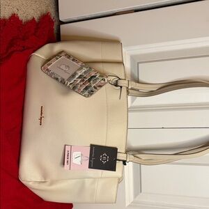 Nanette Lepore Cream Shoulder Bag with Floral Pouch